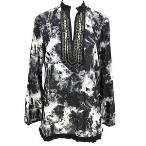 MICHAEL KORS Tie Dye Light Cotton Long
Sleeve Blouse, black and white